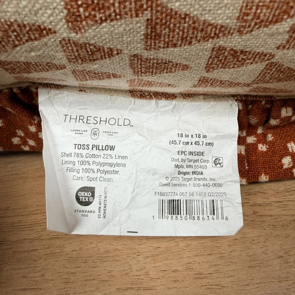Threshold Square Decorative Throw Pillow 18x18 Rust Orange Ruffle Trim Fall Boho